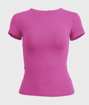 Dames Slim Fit Gebreid T-shirt met Ronde Hals - Korte Mouwen