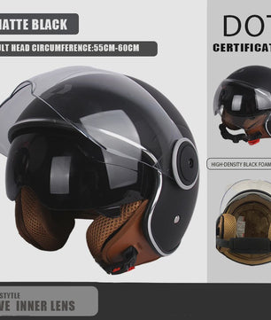 Vintage Open Motorhelm met Dubbel Vizier - DOT Gecertificeerd, Retro Stijl