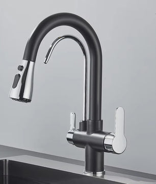 Mat Zwarte Keukenmengkraan met Uittrekbare Sproeikop & Waterfilter Functie - 360° Draaibaar