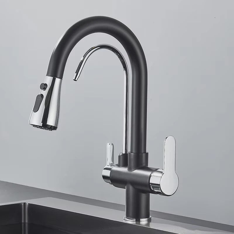 Mat Zwarte Keukenmengkraan met Uittrekbare Sproeikop & Waterfilter Functie - 360° Draaibaar