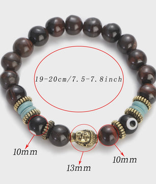 Handgemaakte Buddha & Evil Eye Armband met Turkoois Blauwe Stenen - Elastisch, Yoga Stijl