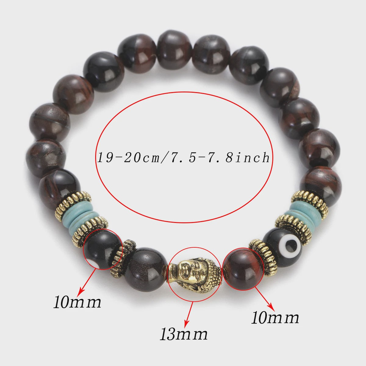 Handgemaakte Buddha & Evil Eye Armband met Turkoois Blauwe Stenen - Elastisch, Yoga Stijl