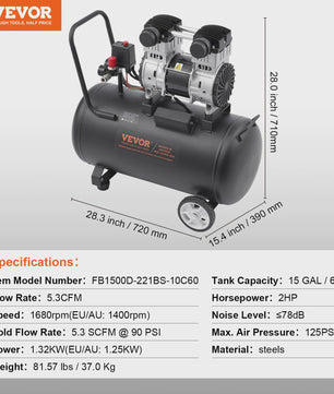 Krachtige Olievrije Aircompressor - 750W tot 3000W - Stille & Draagbare Compressor