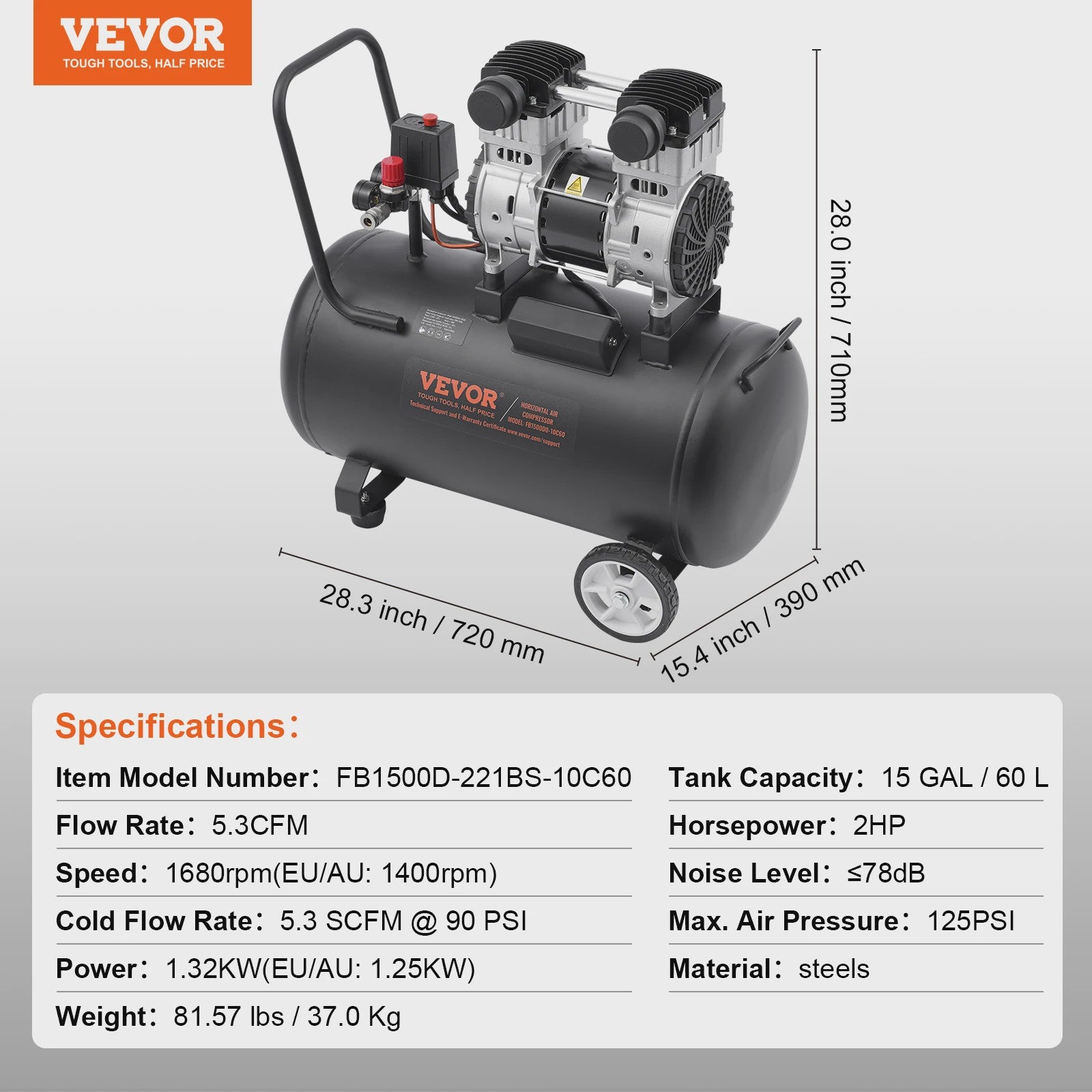Krachtige Olievrije Aircompressor - 750W tot 3000W - Stille & Draagbare Compressor