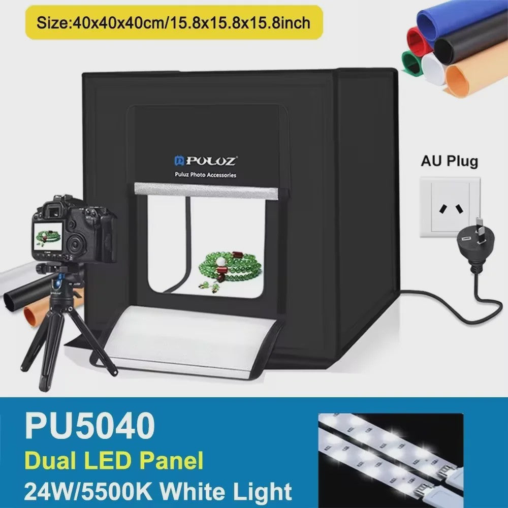 PULUZ 40CM Fotografie Lightbox - Dimbare Dual LED Studio Tent met 6 Kleuren Achtergronden