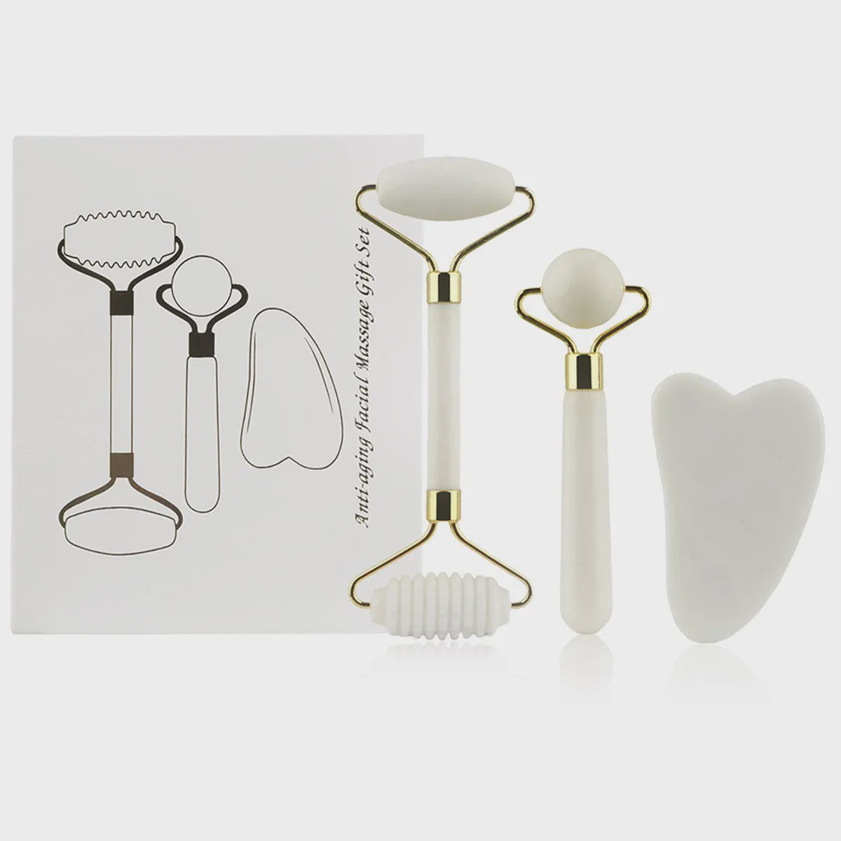 3-in-1 Gezichtsroller & Gua Sha Set - Jade Roller, Oogroller & Gezichtsmassage Tools