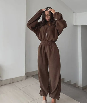 Dames Jumpsuit met Lange Mouwen en Elastische Taille - Casual & Elegant