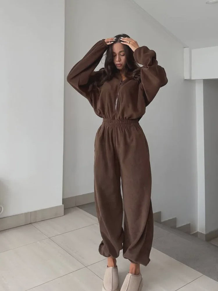 Dames Jumpsuit met Lange Mouwen en Elastische Taille - Casual & Elegant