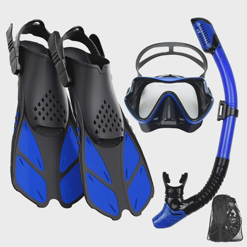 Compleet Snorkel Set voor Volwassenen: Panoramisch Anti-Condens Duikmasker, Droge Snorkel & Verstelbare Zwemvinnen