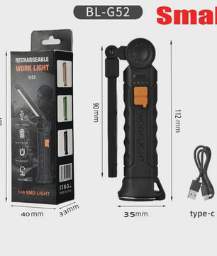 Oplaadbare COB LED Werklamp met Magneet & Haak - USB Camping Zaklamp
