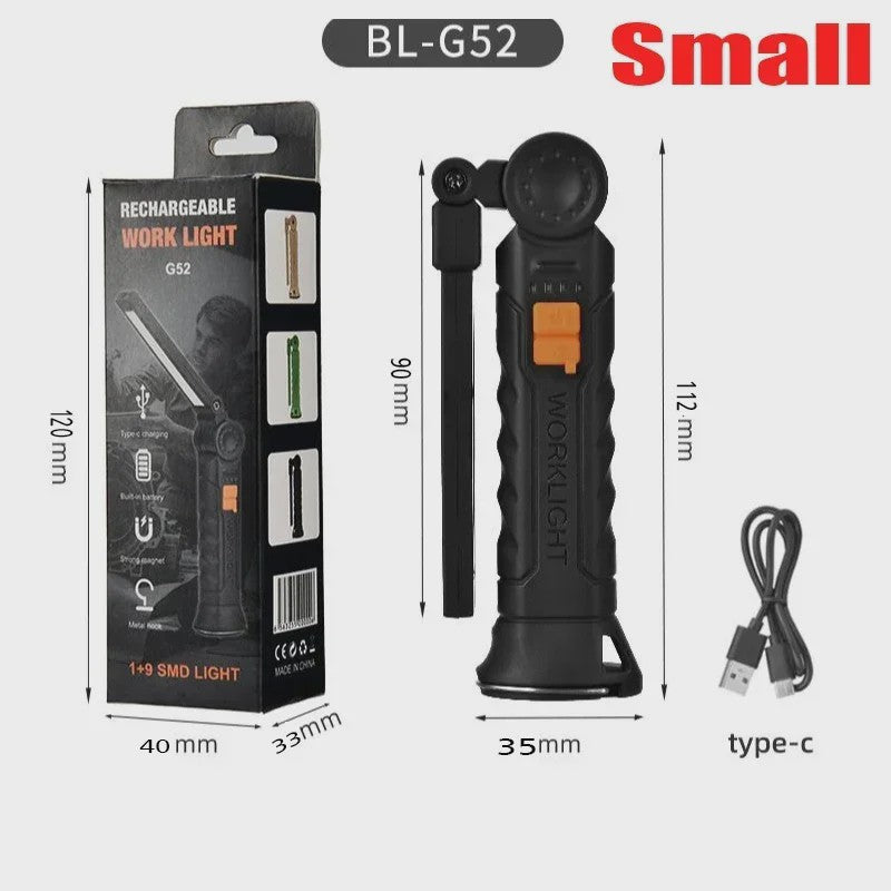 Oplaadbare COB LED Werklamp met Magneet & Haak - USB Camping Zaklamp