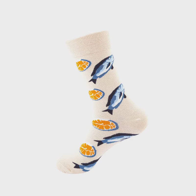 Unisex Katoenen Sokken met Vrolijke Fruit, Dieren & Kunst Prints - Hip Hop & Skateboard Stijl