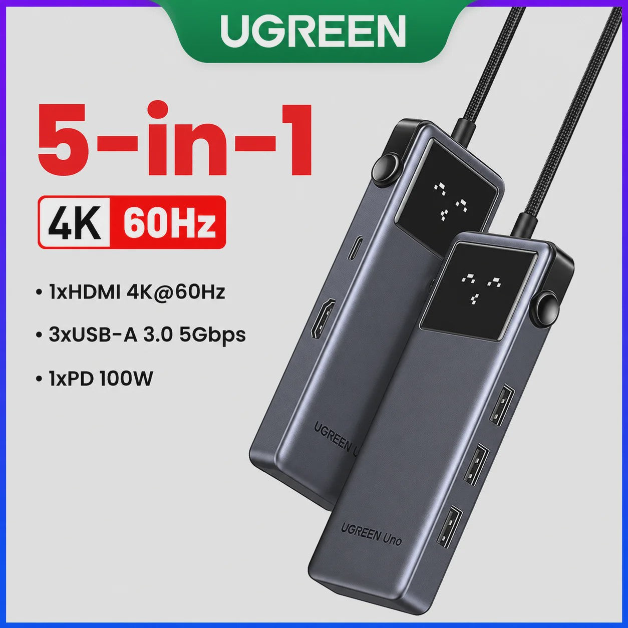 UGREEN Uno 6-in-1 USB-C Hub: 4K60Hz, 100W PD, 10Gbps Data Transfer & Docking Station