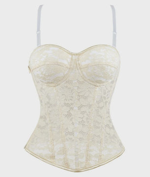 Zwart kanten korset top met mesh en ritssluiting - Sexy bustier voor feesten