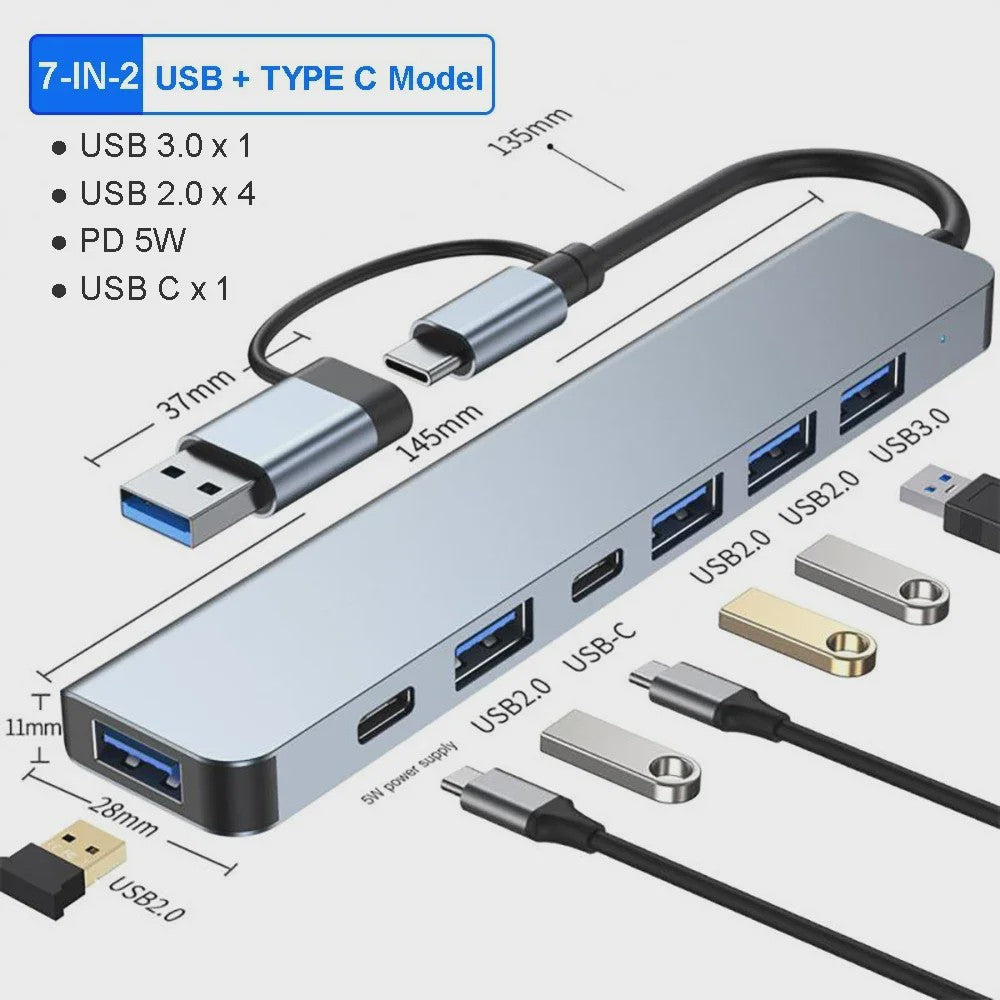 USB C Hub met 5Gbps USB 3.0, SD/TF Kaartlezer & Audio - Docking Station voor Laptops