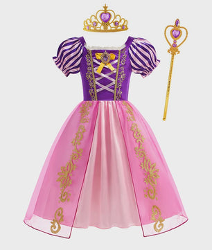 Prinsessenjurk Rapunzel voor Meisjes - Paars met Pofmouwen | Verkleedjurk & Feestjurk