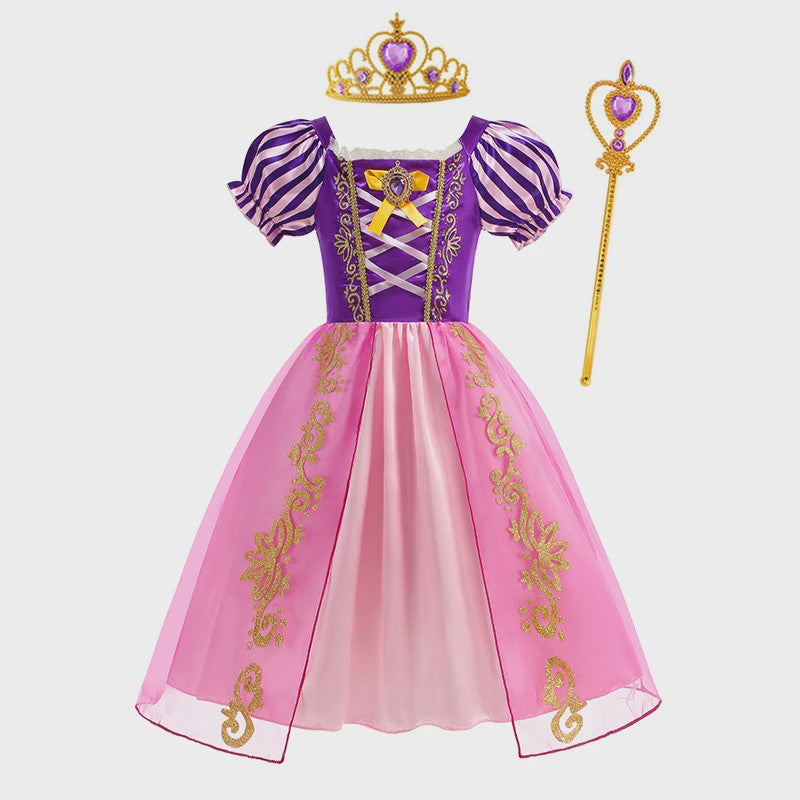 Prinsessenjurk Rapunzel voor Meisjes - Paars met Pofmouwen | Verkleedjurk & Feestjurk