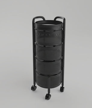 Draaibare Keuken Trolley 3-5 Laags - Carbon Staal Mesh Opbergrek met Wielen & Deksel