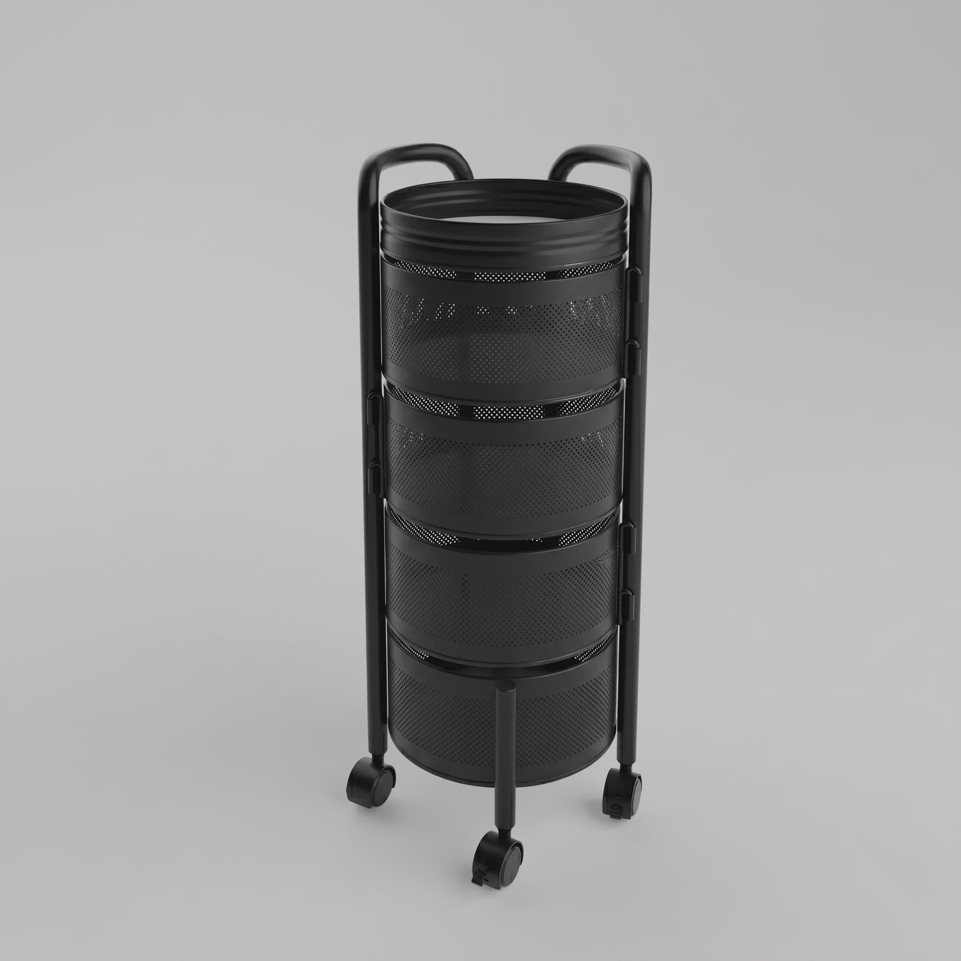 Draaibare Keuken Trolley 3-5 Laags - Carbon Staal Mesh Opbergrek met Wielen & Deksel