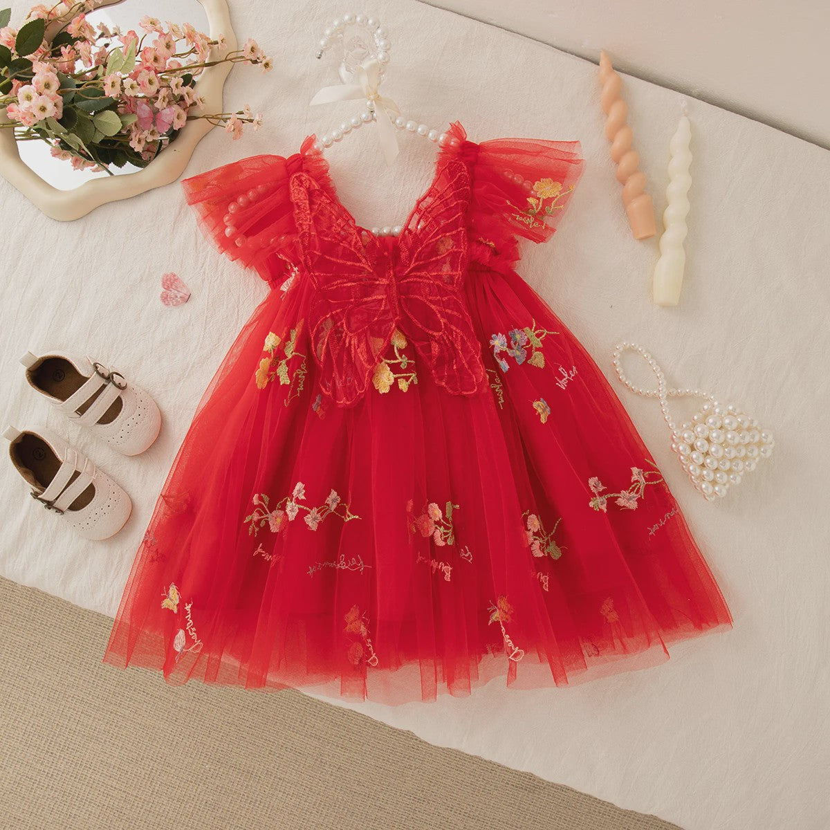 Zomerse Prinsessenjurk Meisjes met Kant en Bloemenprint - Perfect voor Feestjes en Bruiloften