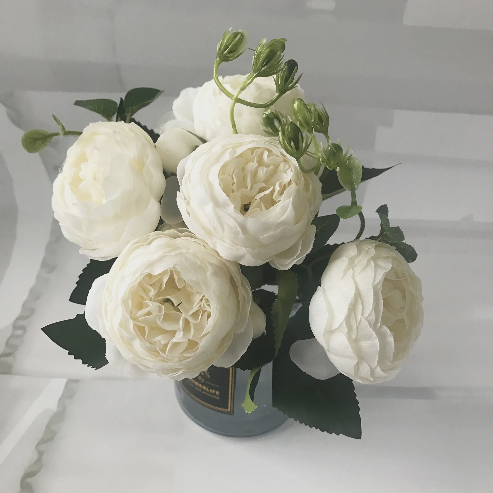 Roze Zijden Pioen Kunstboeket 30cm - 5 Grote Bloemen & 4 Knopen voor Decoratie