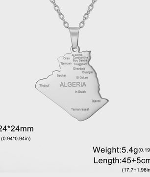 Algerije Kaart Ketting & Sleutelhanger Set - Roestvrij Staal, Stijlvolle Afrikaanse Sieraden