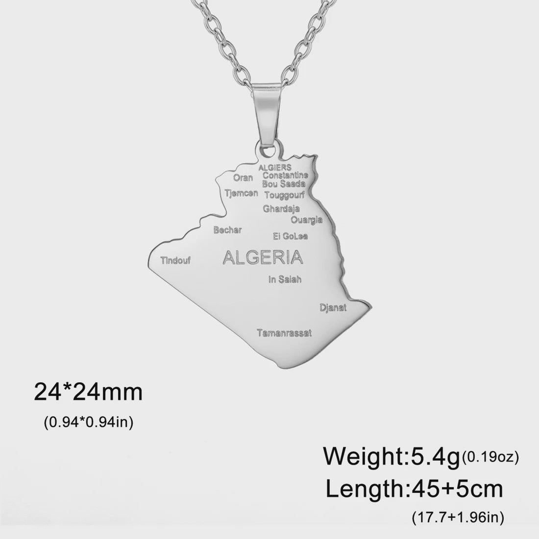 Algerije Kaart Ketting & Sleutelhanger Set - Roestvrij Staal, Stijlvolle Afrikaanse Sieraden