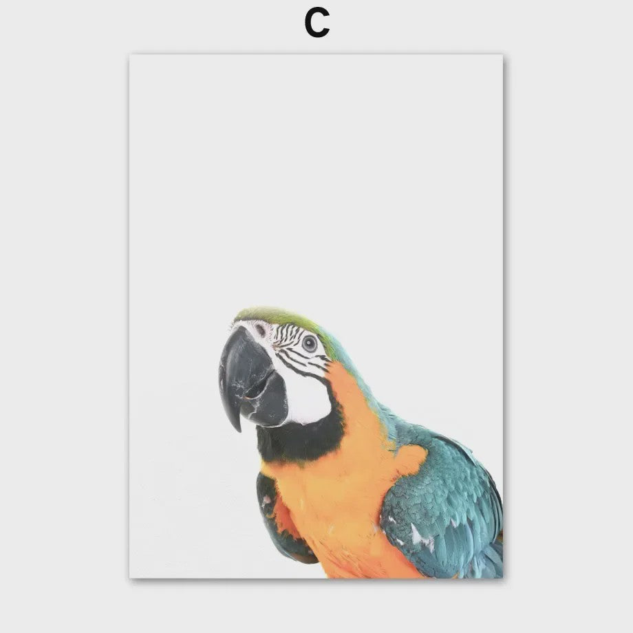 Schattige Safari Dieren Canvas Poster voor Kinderkamer - Olifant, Leeuw, Nijlpaard, Struisvogel, Varken