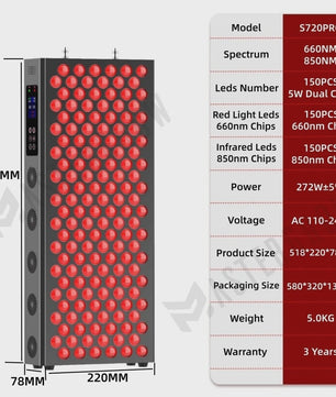 Professioneel Rood & Near Infrared LED Therapie Paneel - 630nm/660nm/850nm Dual Chip