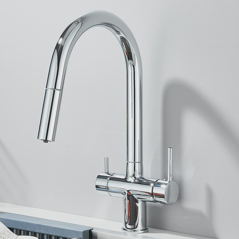 Keukenmengkraan met Uittrekbare Douchekop en Waterfilter - Messing