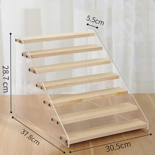 Houten Display Rek met Acryl Plateaus - 2 tot 7 Lagen voor Actiefiguren & Verzamelingen