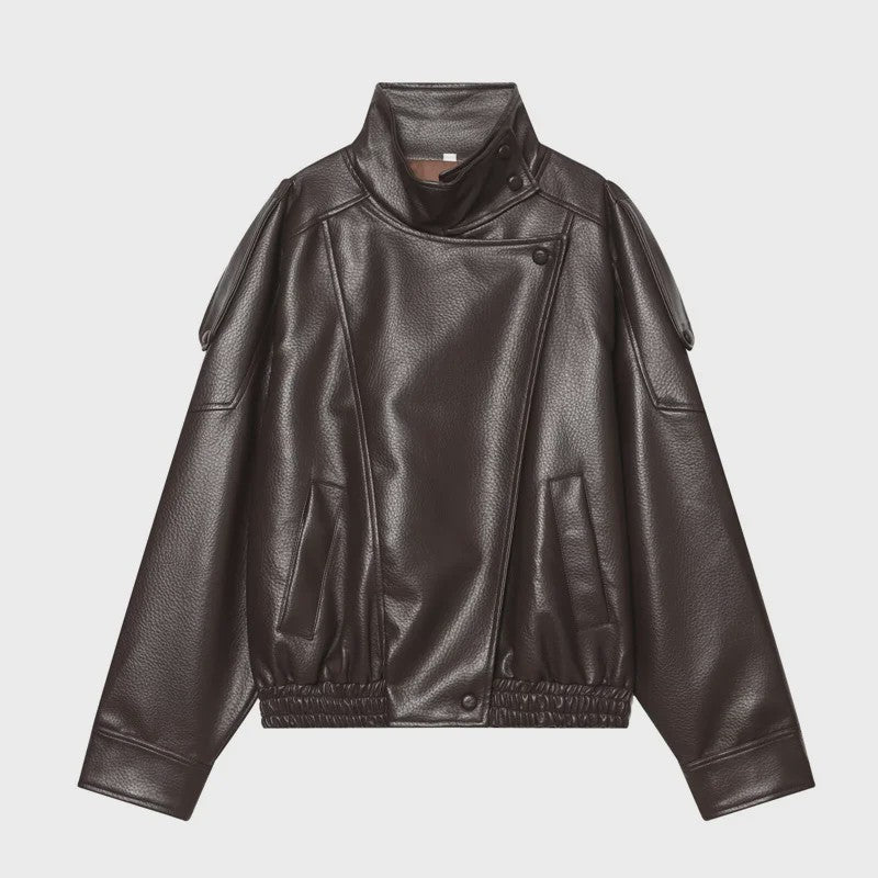 Chique Dames Faux Leren Jas - Veelzijdige Lange Mouwen Jas voor Herfst & Winter