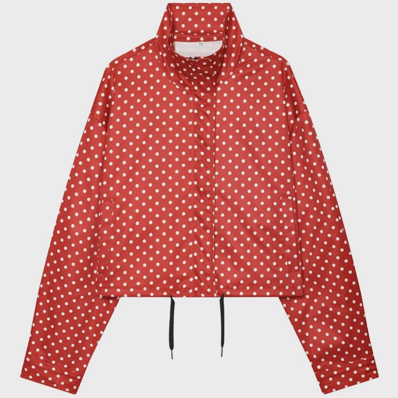 Dames Bomberjack met Polka Dots - Oversized Crop Jacket voor de Demi-Season