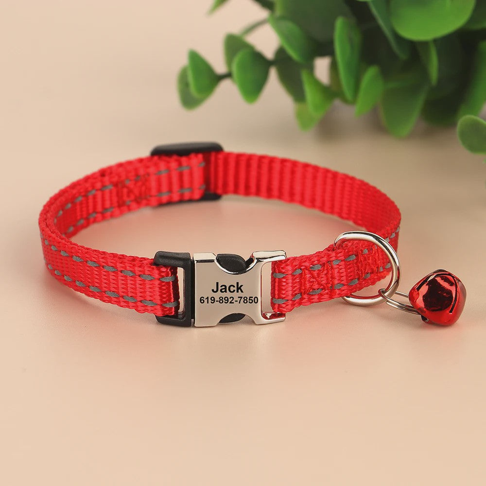 Gepersonaliseerde Kattenhalsband met Gravure, Bel & Reflecterend - Veilig & Stijlvol