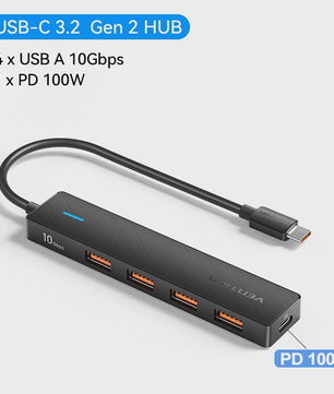 Vention 5-Poorts USB 3.2 Gen2 Hub met 10Gbps Snelheid - USB-A & Type-C Multiport Adapter