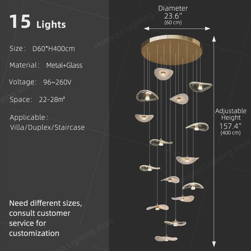 Luxe Glazen Trappenhuis Hanglamp - Moderne Lange Plafondlamp met Meerdere Pendels