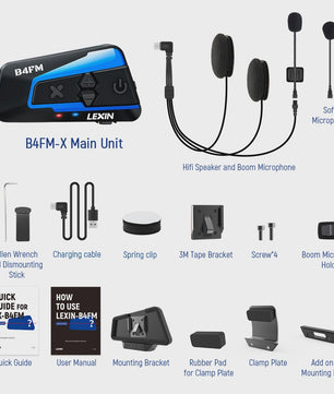 Lexin B4FM-X Bluetooth Motor Intercom Headset voor 10 Rijders met Muziek Delen