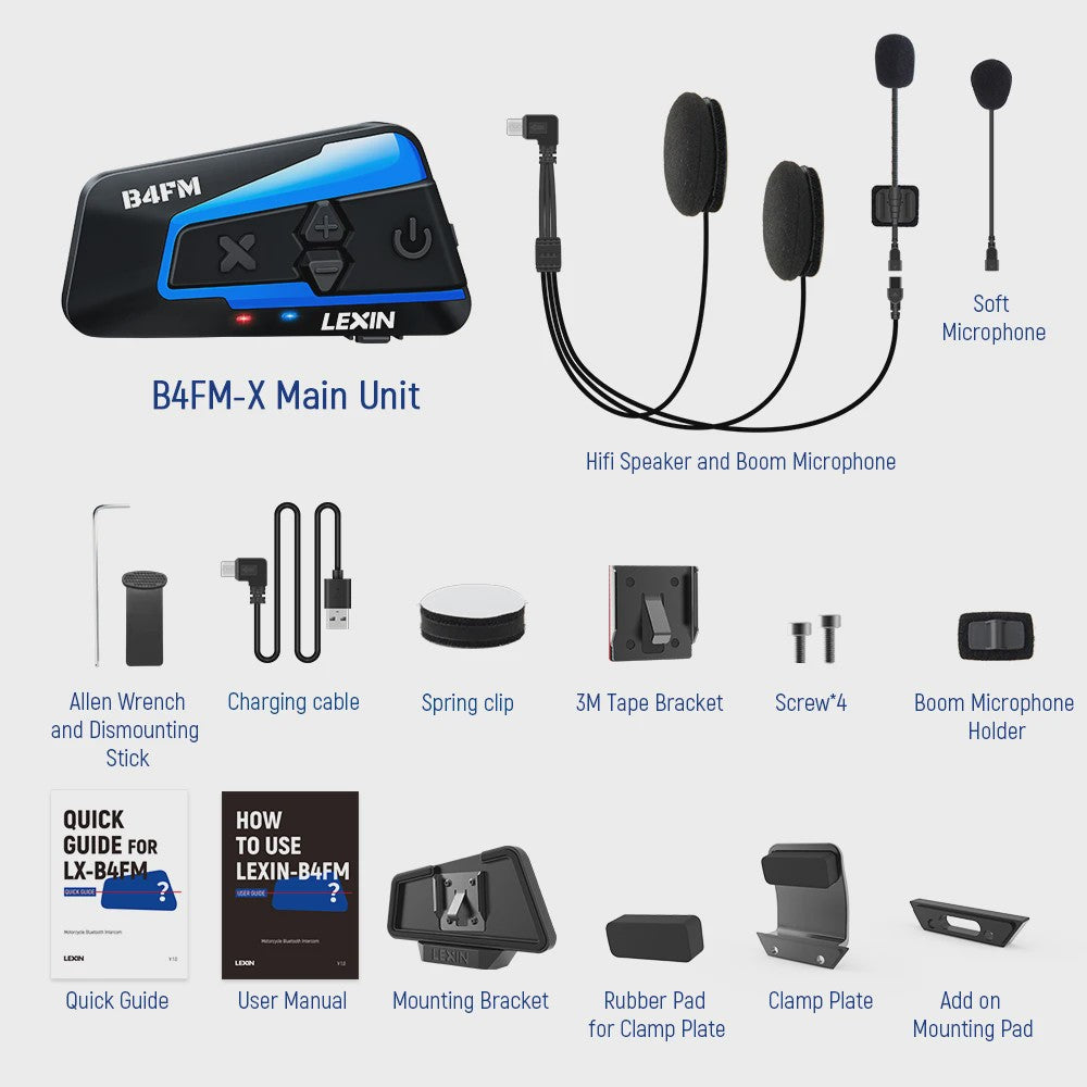 Lexin B4FM-X Bluetooth Motor Intercom Headset voor 10 Rijders met Muziek Delen