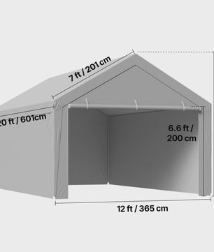 12x20 FT Carport Vervangingsdak - Waterdicht & UV-bestendig Garage Tentzeil met Zijwanden