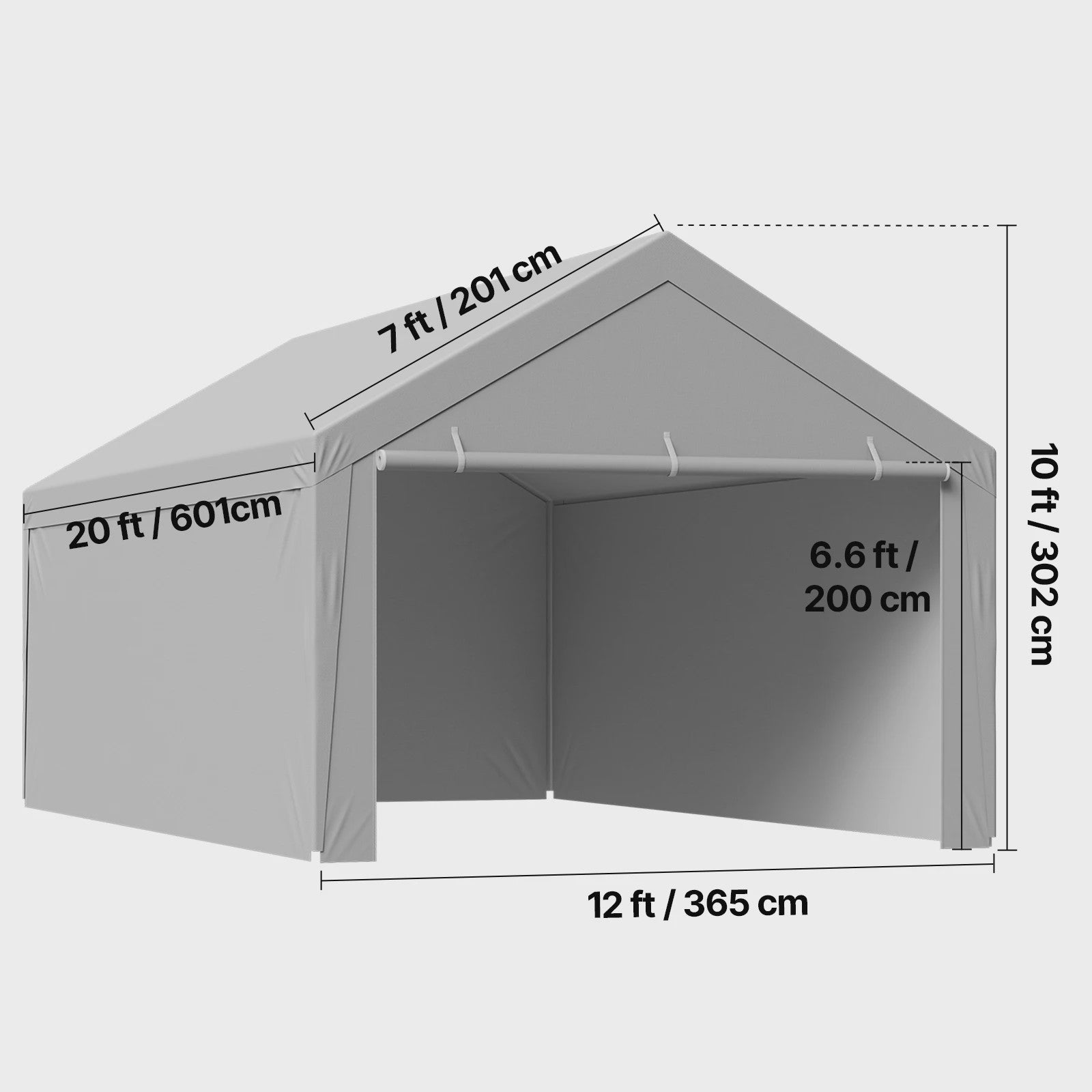 12x20 FT Carport Vervangingsdak - Waterdicht & UV-bestendig Garage Tentzeil met Zijwanden