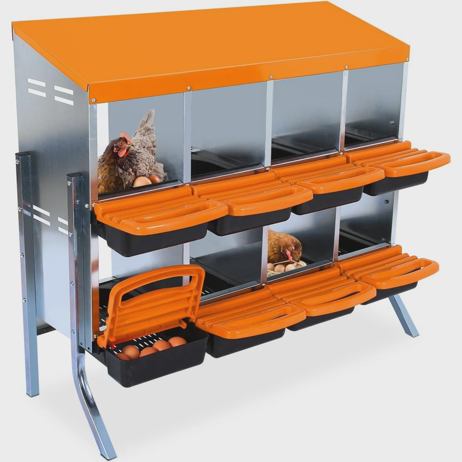 Stabiele Metalen Kippen Nestkast met Stand - 12 Vakken - Automatische Ei-verzameling