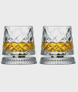 Set van 2 Draaibare Whiskey Glazen met Glazen Voet - Kristal Rum Cocktail Glazen
