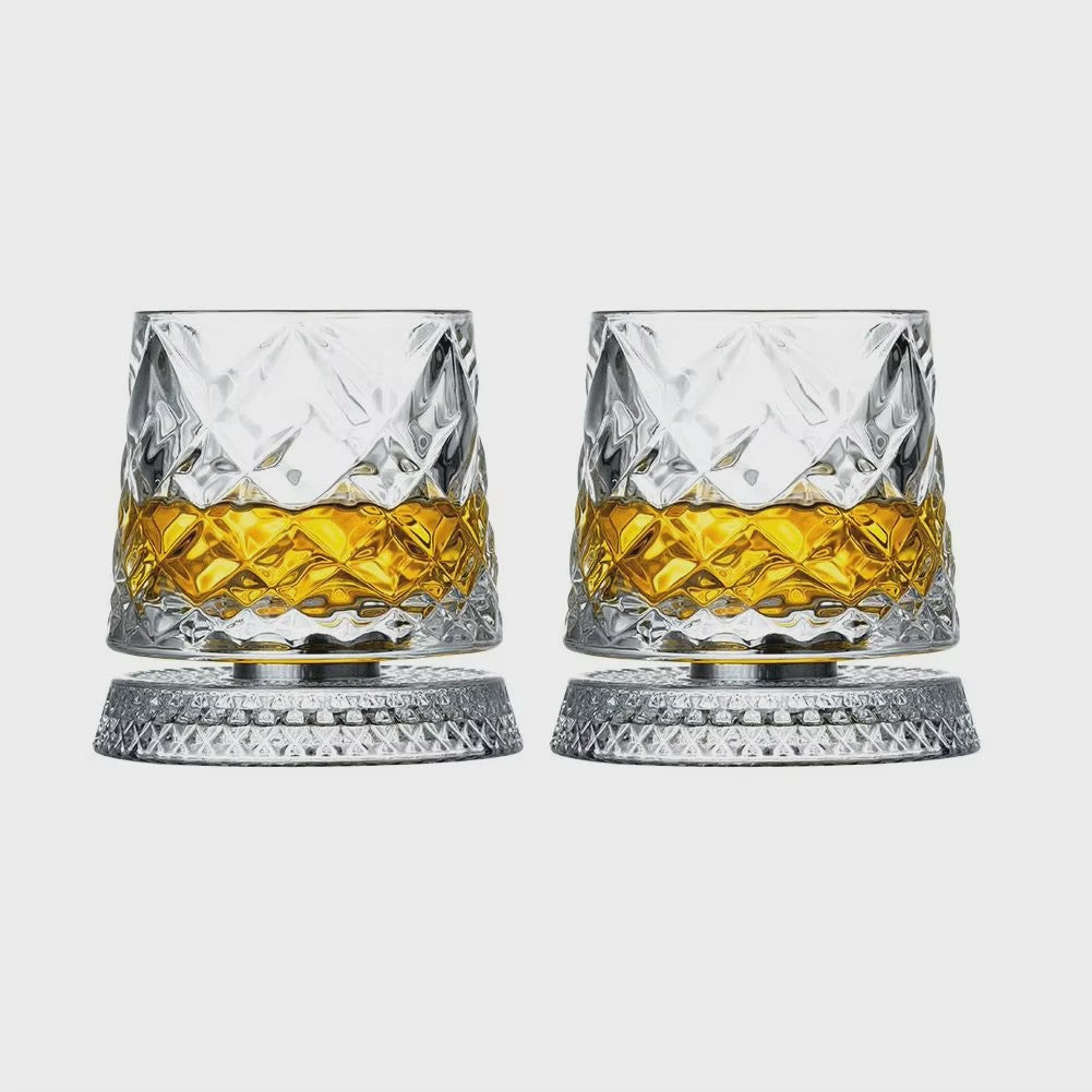 Set van 2 Draaibare Whiskey Glazen met Glazen Voet - Kristal Rum Cocktail Glazen