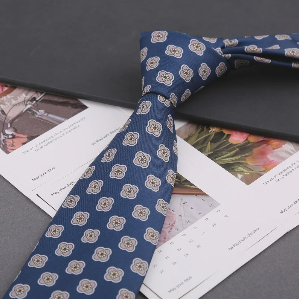 Klassieke Heren Strikdas - Imitatie Zijde met Polka Dot & Bloemendessin