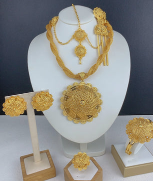 Gouden Sieraden Set Dames 24k Verguld - Afrikaans/Indisch Design met Grote Hanger - Bruiloft & Cadeau