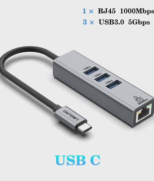 USB-C Docking Station met Gigabit Ethernet (1000Mbps) en 3x USB 3.0 Poorten | 100W PD