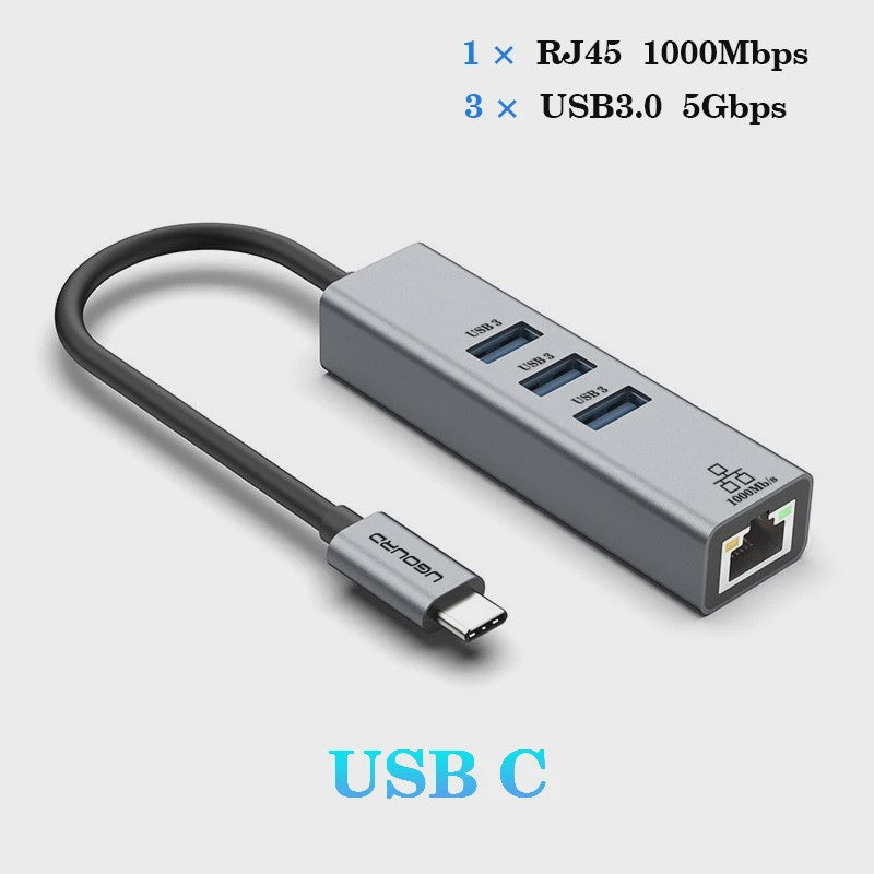 USB-C Docking Station met Gigabit Ethernet (1000Mbps) en 3x USB 3.0 Poorten | 100W PD