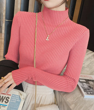 Elegante Dames Gebreide Basic Coltrui met Lange Mouwen - Slank & Chic Koreaans Design