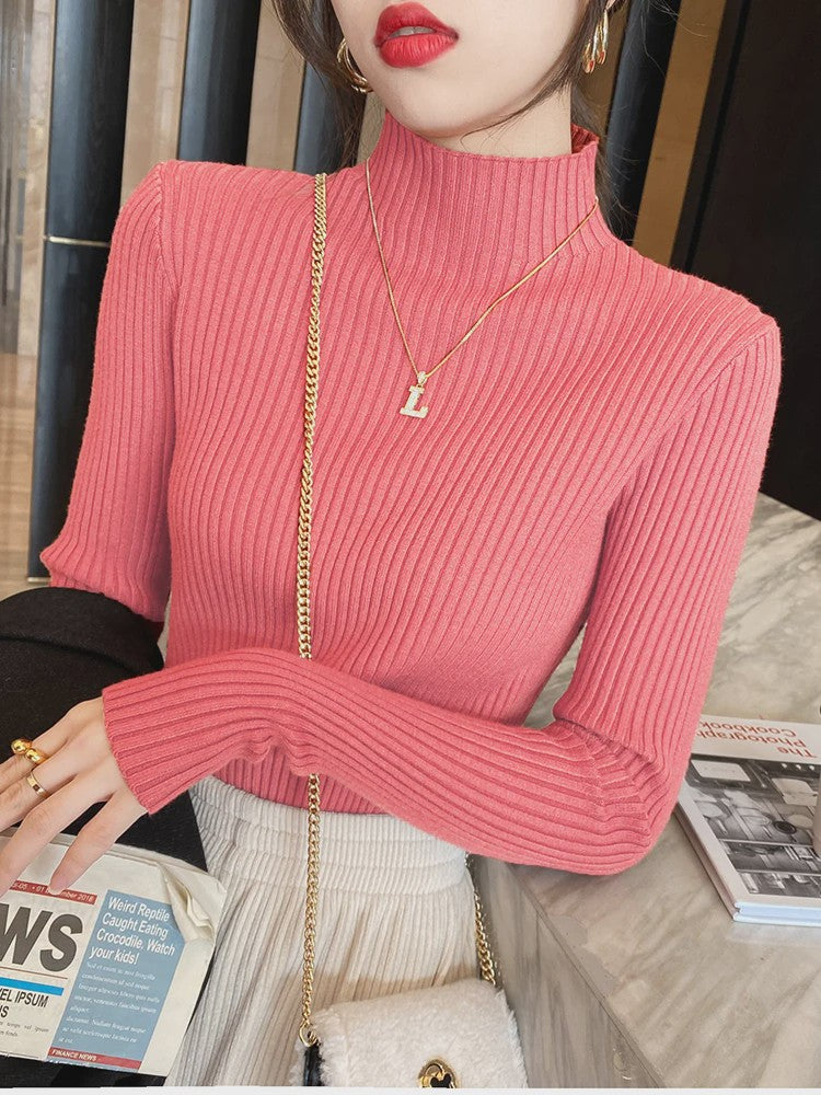Elegante Dames Gebreide Basic Coltrui met Lange Mouwen - Slank & Chic Koreaans Design