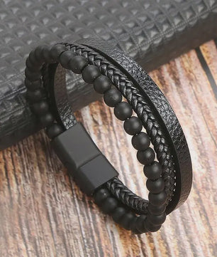 Stijlvolle Heren Armband van Gevlochten Leer - Multi-layer Fashion Accessoire